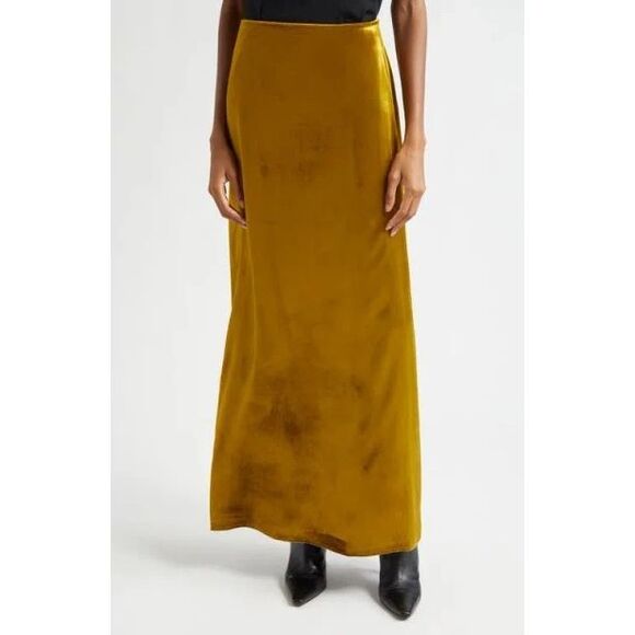 Vince Women's Gold High Waisted Velvet Cotton Pull On Maxi Skirt Size Large NWOT - Picture 1 of 12